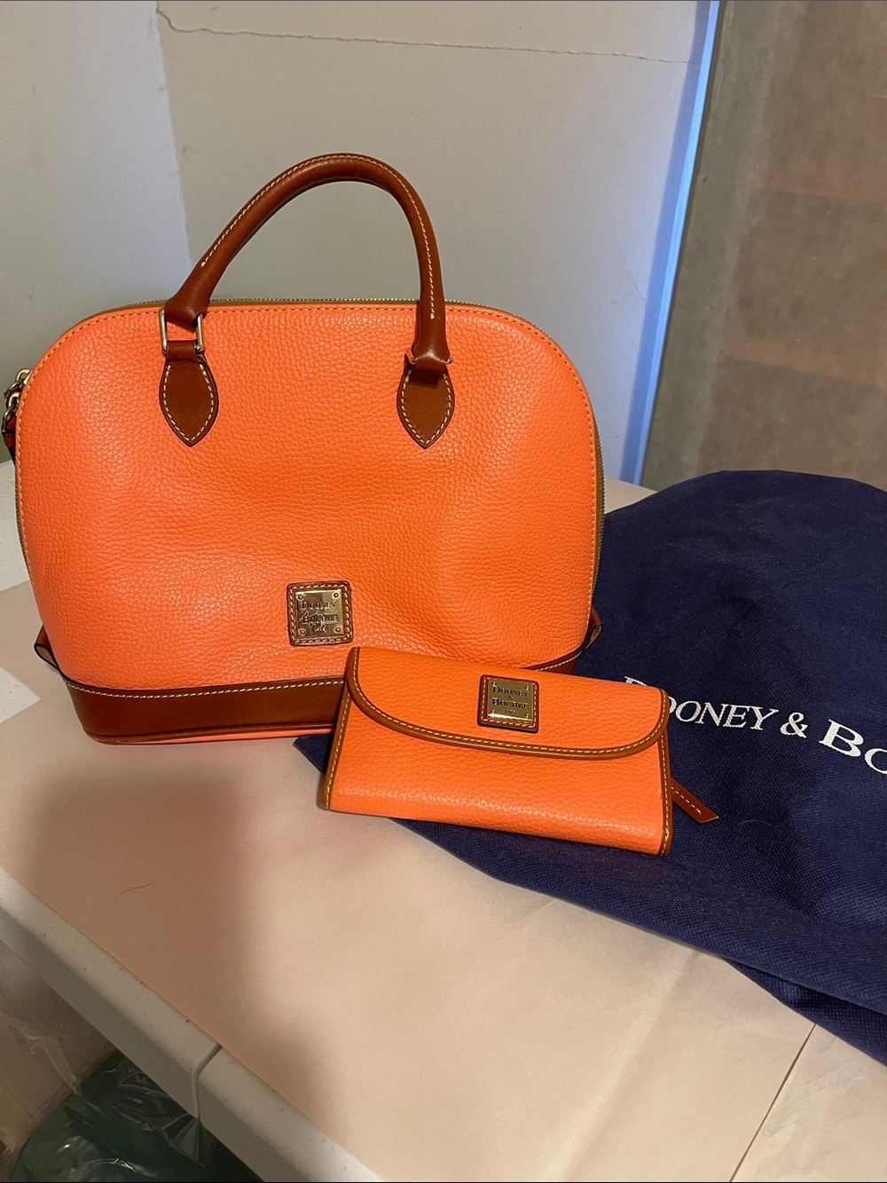 Dooney & Bourke Orange Pebble Leather Satchel with Wallet